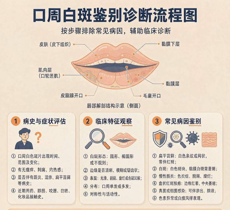 长沙口角唇炎怎么处理？3个就医与日常要点的检查要点与就医流程示意图