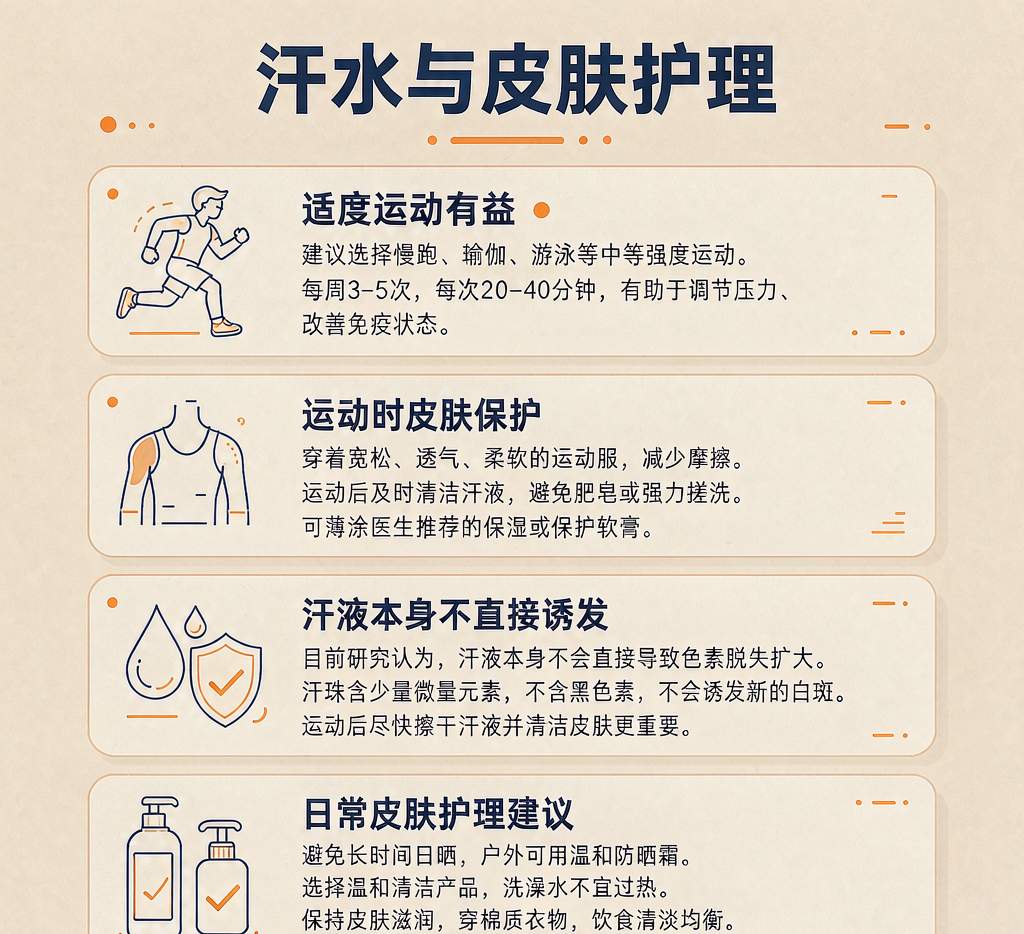 白癜风患者运动物理防晒及时清洁防护要点图